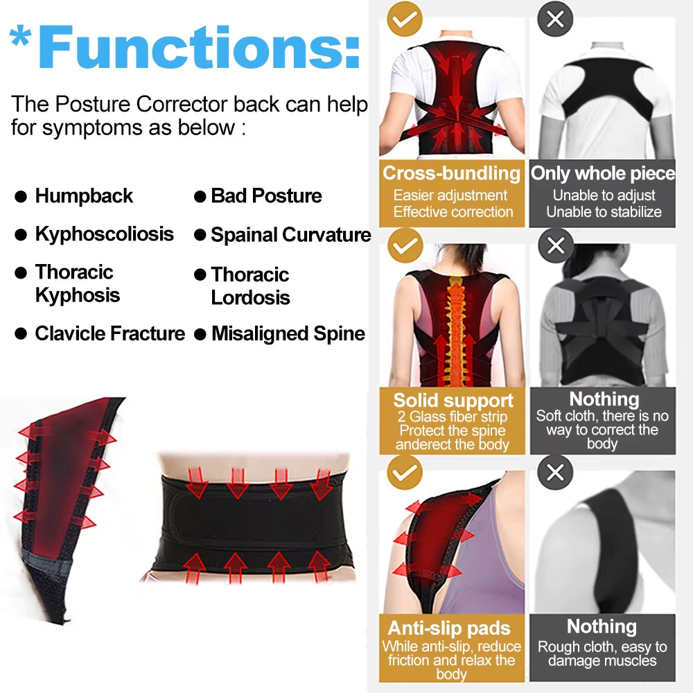Back Posture Corrector Shoulder Support Belt Upper and Lower Back Pain Relief Improve Spine Clavicle Brace Posture Vest Belt