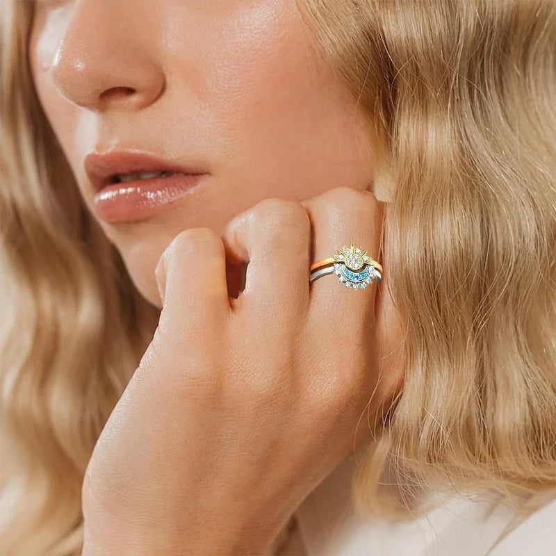 Sun and Moon Matching Ring Set for Couple Lovers Women Teen Girls Best Friends Birthday Valentine'S Day Celestial Jewelry Gifts