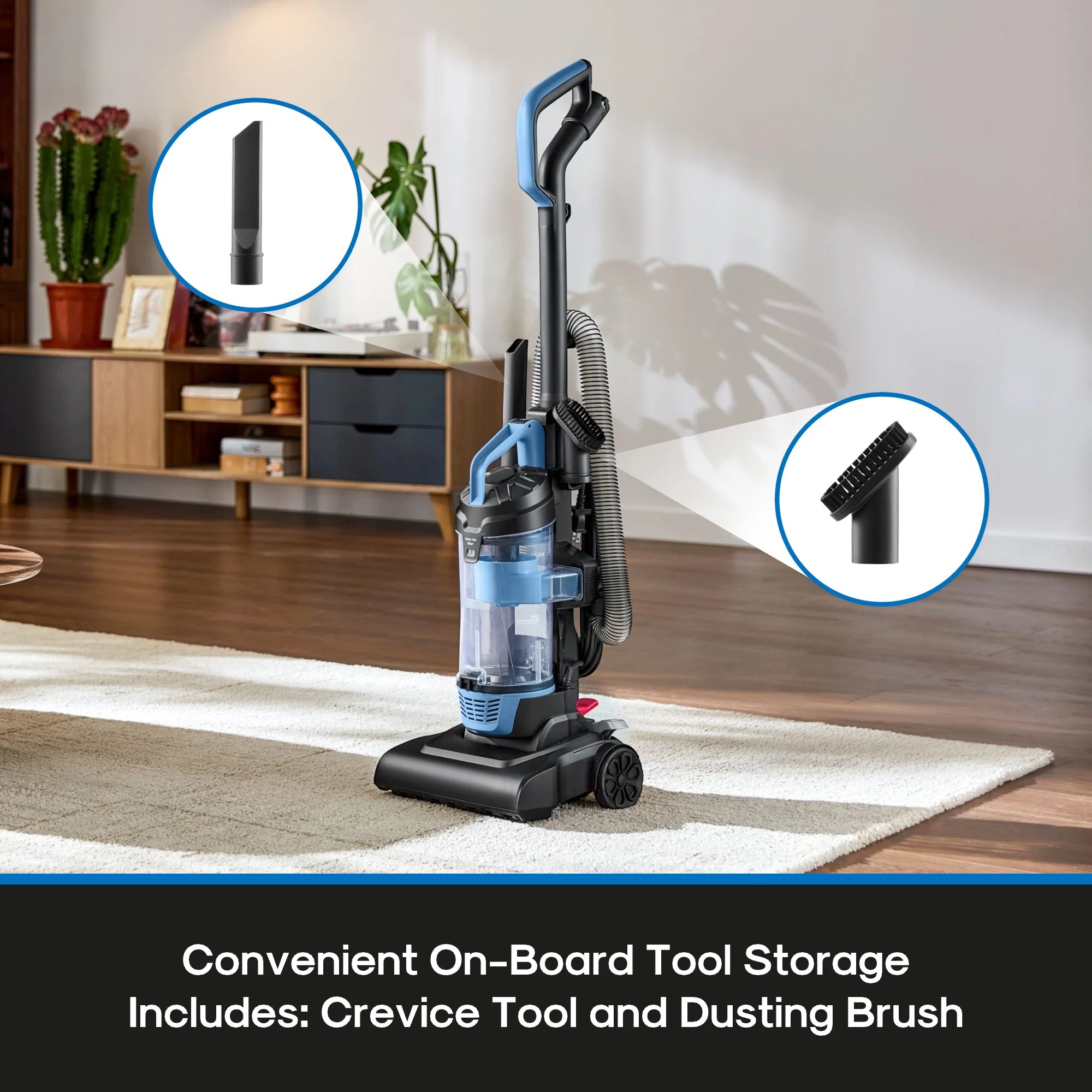 Lightweight Bagless Upright Vacuum Cleaner with Brush and Crevice Tool