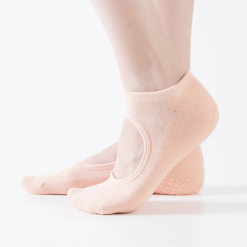 Backless Non-Slip Fitness Pilates Socks Cotton Women Sport Yoga Socks Ballet Dance Slippers Barefoot Sock Workout for Gym