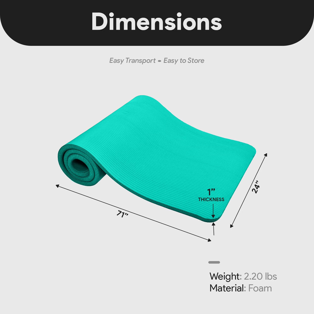Gocloud 71X24 Inches Extra Thick Yoga Mat 1-Inch High-Density Foam, Green