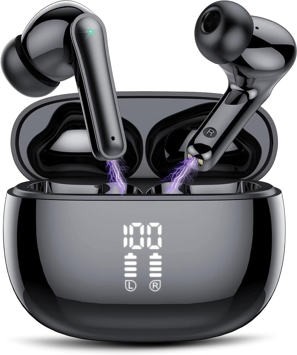 Wireless Ear Buds 48H Playtime Bluetooth Ear Buds Stereo Bluetooth Headphones LED Display IPX7 Waterproof In-Ear Earphones with Mic for TV Smart Phone Laptop Computer Sports