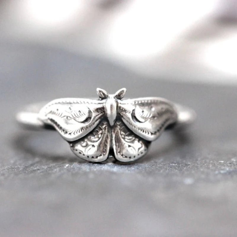 Celestial Moth Ring Celestial Jewelry Moon Moth Ring Witch Ring Witch Jewelry Silver Color Moth Jewelry Mystic Moth Ring