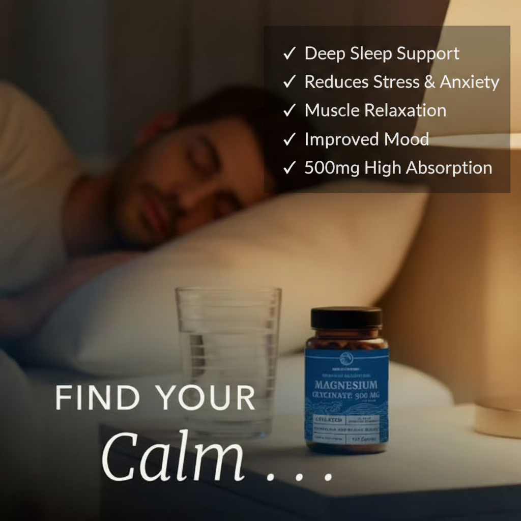Magnesium Glycinate 500Mg | High Absorption | Sleep, Muscle, Heart Health & Relaxation Support | Chelated Magnesium Supplement | 120 Capsules