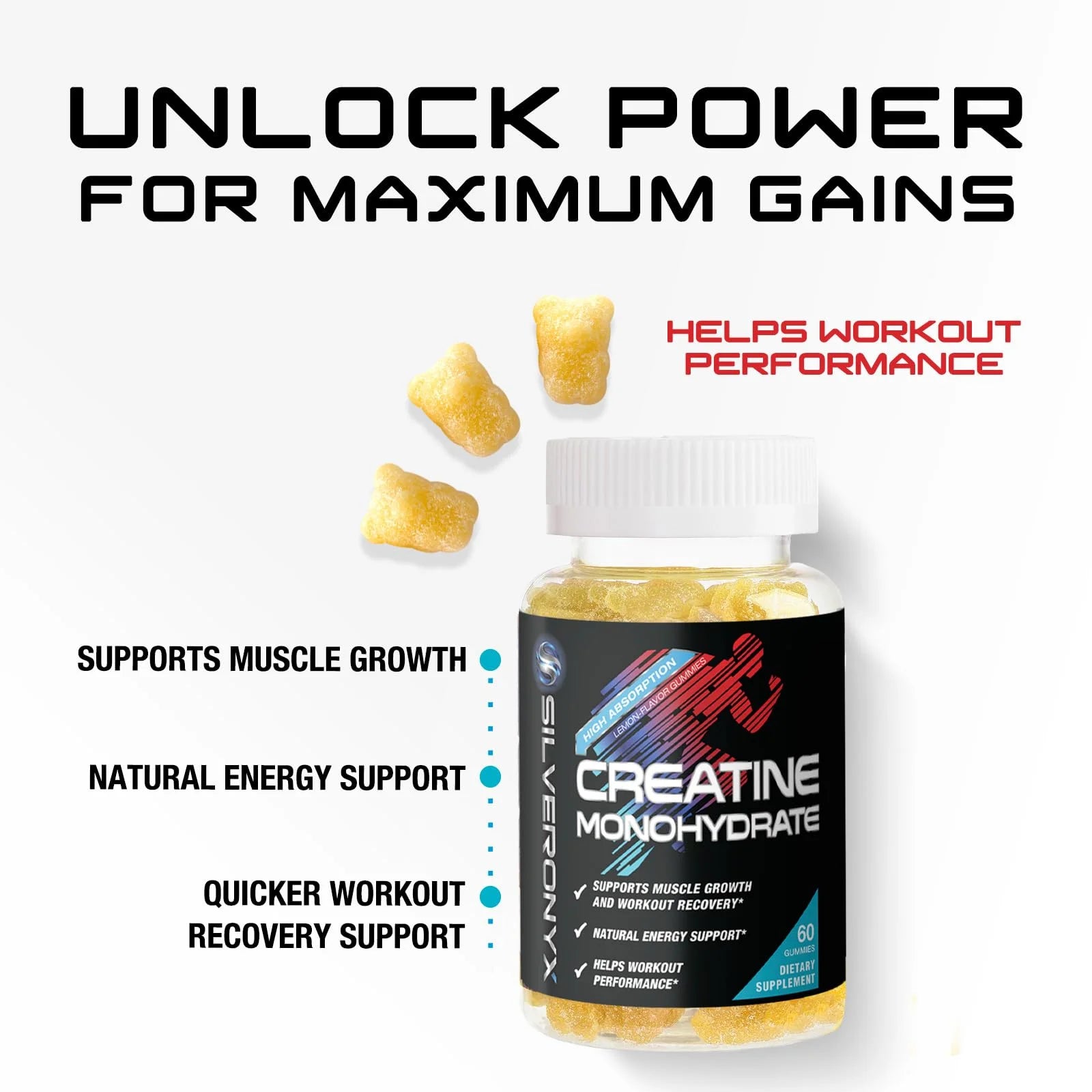 Creatine Gummies - 1G (1000Mg) per Gummy Creatine Monohydrate - Best Micronized, Sugar Free Creatine Chewable for Men & Women - Supports Lean Muscle, Strength, Energy & Endurance - 60 Lemon Gummies