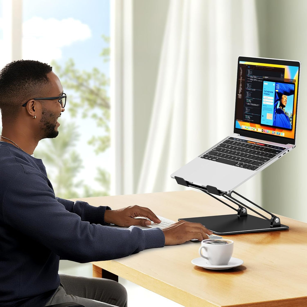 LS10 Laptop Stand for Desk, Ergonomic Adjustable Notebook Tablet Stand, Foldable Laptop Riser, Portable Desktop Book Stands, Computer Holder Compatible with 10-14" Laptops, Black