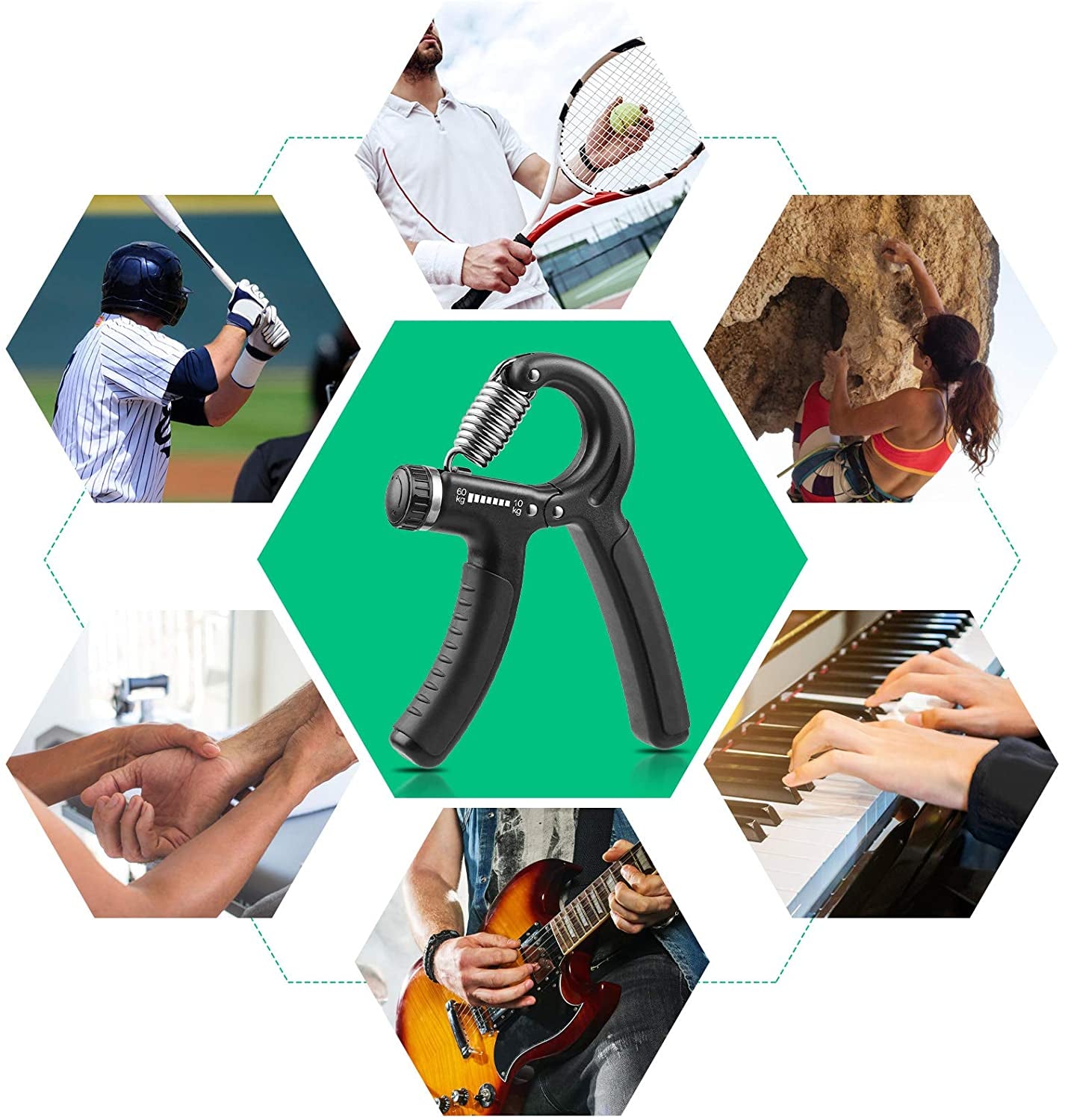 Grip Strength Trainer, Hand Grip Strengthener, Grip Strengthener, Adjustable Resistance, Forearm Strengthener, Perfect for Musicians Athletes