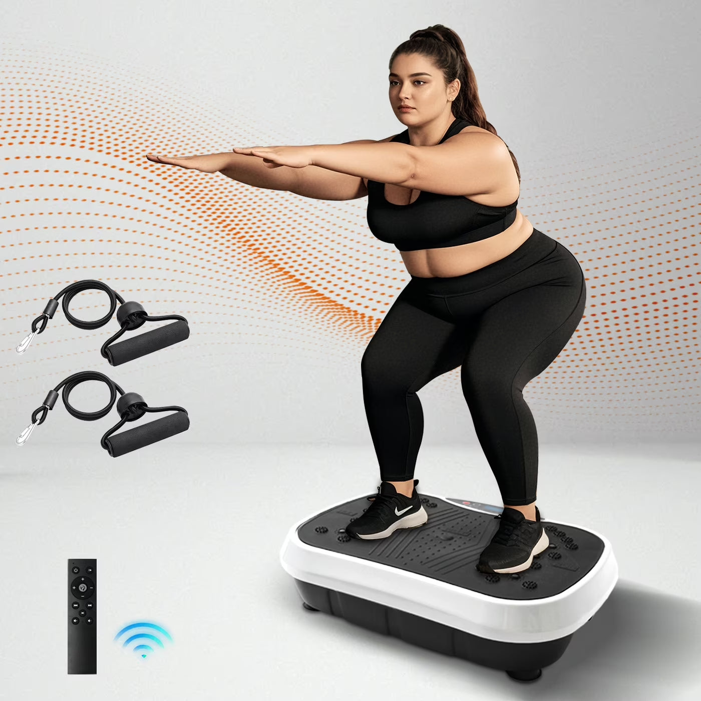 Vibration Plate Exercise Machine, Waver Vibration Plate for Home Fitness, Full Body Workout Platform with Loop Bands & Remote Control for Weight Loss, White