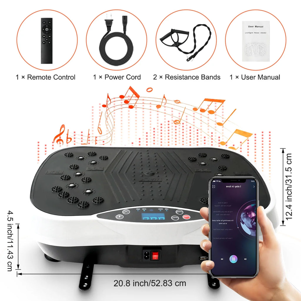 Vibration Plate Exercise Machine, Waver Vibration Plate for Home Fitness, Full Body Workout Platform with Loop Bands & Remote Control for Weight Loss, White