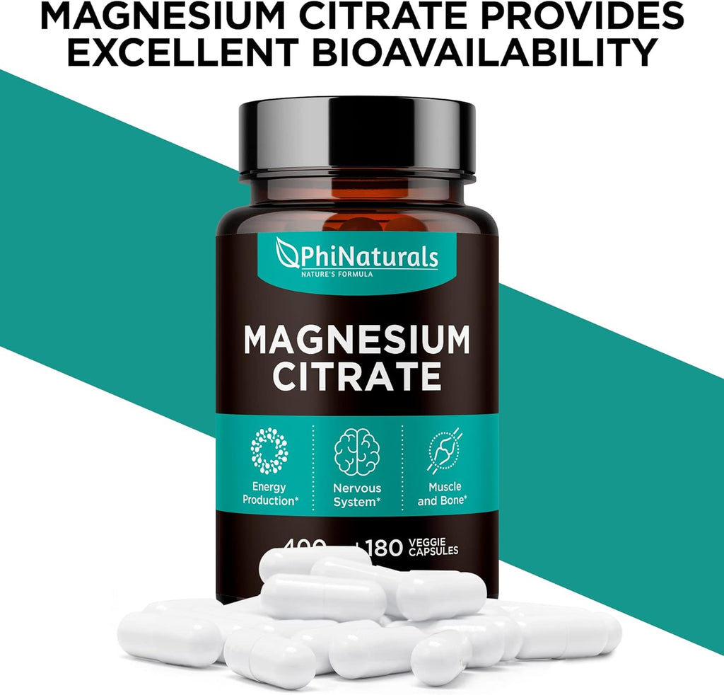 Magnesium Citrate Powder Capsules 400Mg - 180 Count Veg Caps - Supplements - Ne