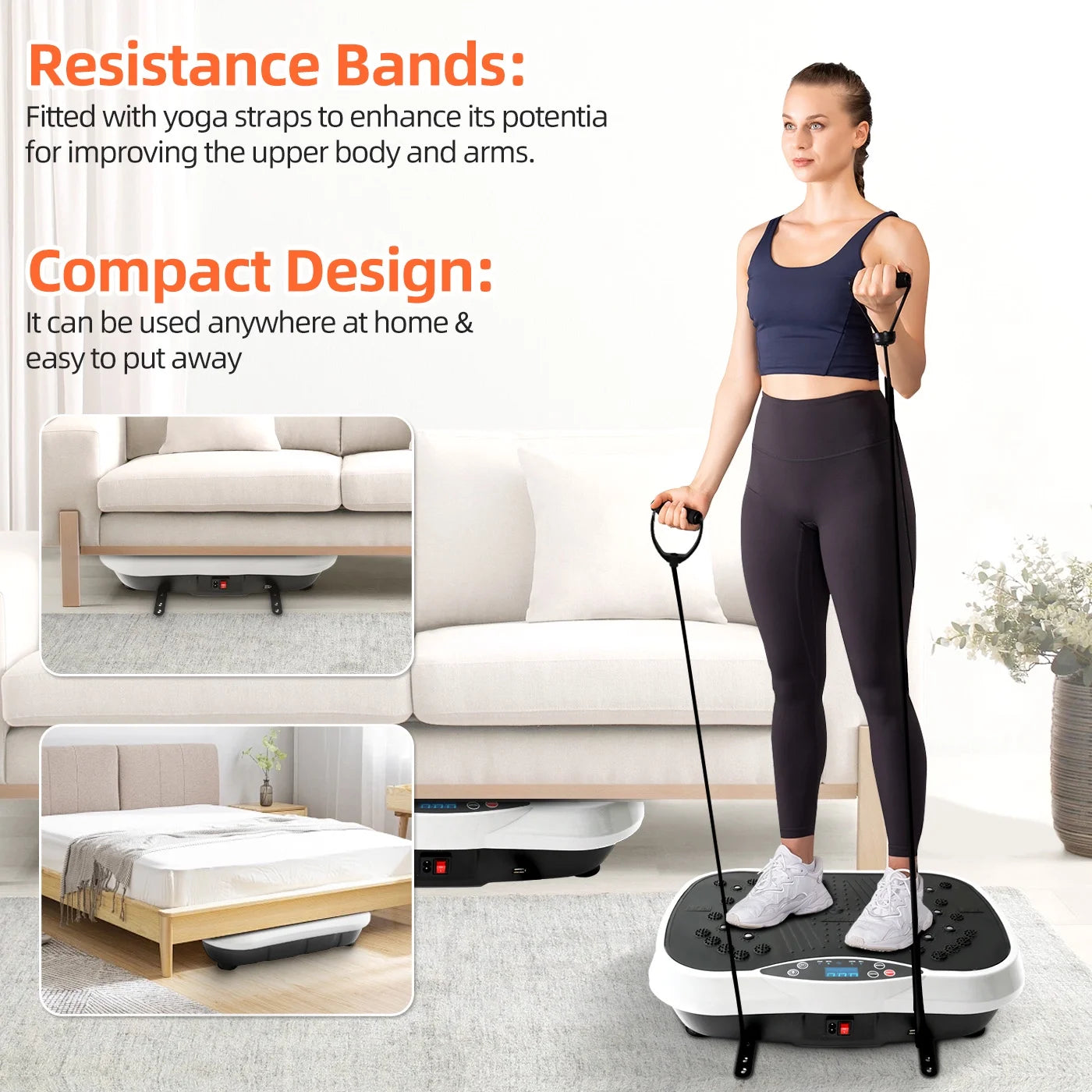 Vibration Plate Exercise Machine, Waver Vibration Plate for Home Fitness, Full Body Workout Platform with Loop Bands & Remote Control for Weight Loss, White