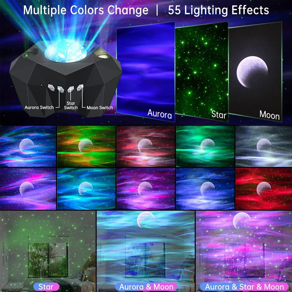 NEW Aurora Projectors Galaxy Star Projector Northern Light Starry Sky Moon Lamp for Bedroom Decor Bluetooth Music Nightlights