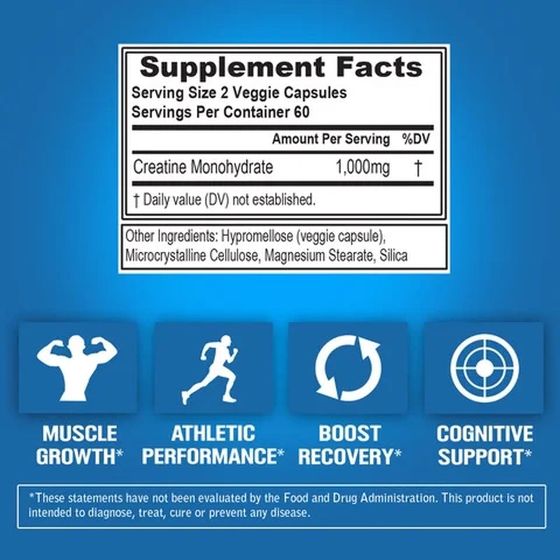 (2 Pack) Creatine Monohydrate Pills 120Ct - EVL Nutrition Muscle Builder & Recovery Supplement - Creatine Capsules 1000Mg