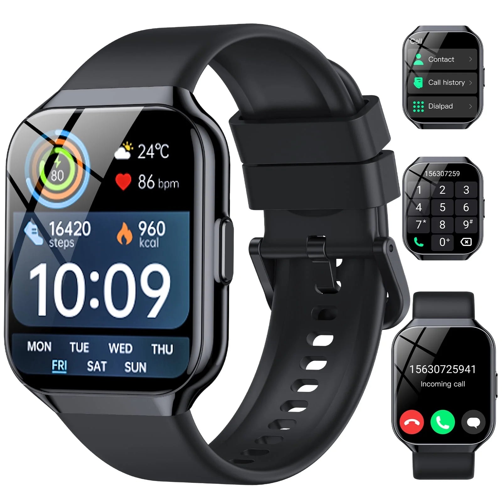 2026 NEW Smart Watch, 1.96''HD Screen Smartwatch for Men Women'S, Answer/Make/Message, 100 Sports Modes, IP68 Waterproof Fitness Tracker Compatible with Android and Iphone, Holiday Gifts, Black