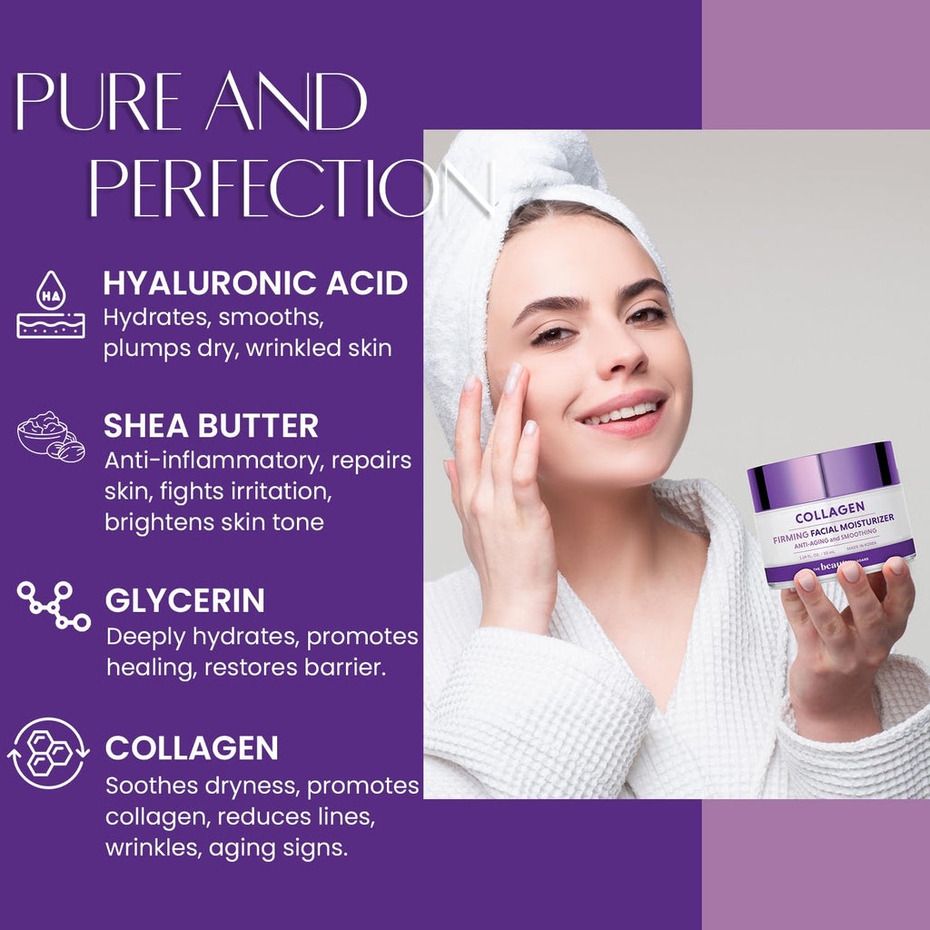 Collagen Daily Face Moisturizer - Anti-Aging, Skin Firming, Hydrating - Dermatologist Tested, Clean Beauty, Cruelty-Free Korean Skin Care for All Skin Types - 1.69 Fl. Oz (2 Pack)