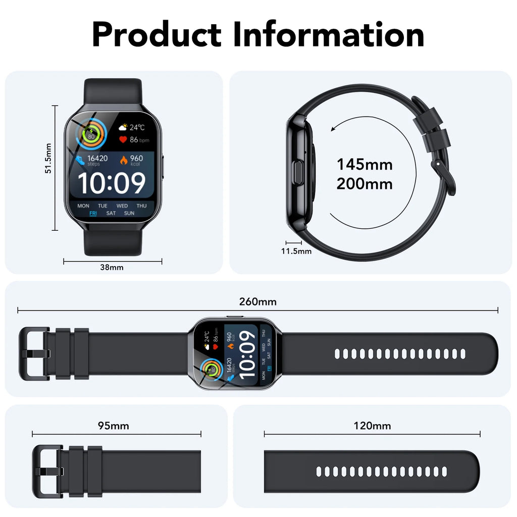 2026 NEW Smart Watch, 1.96''HD Screen Smartwatch for Men Women'S, Answer/Make/Message, 100 Sports Modes, IP68 Waterproof Fitness Tracker Compatible with Android and Iphone, Holiday Gifts, Black