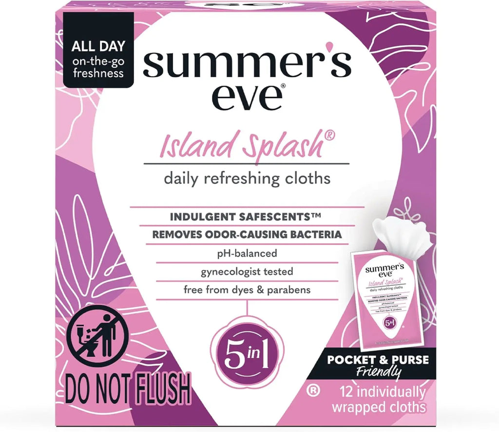 Individually Wrapped Feminine Wipes, Island Splash Scent, Gynecologist Tested for Vaginal Odor Control, 12 Count