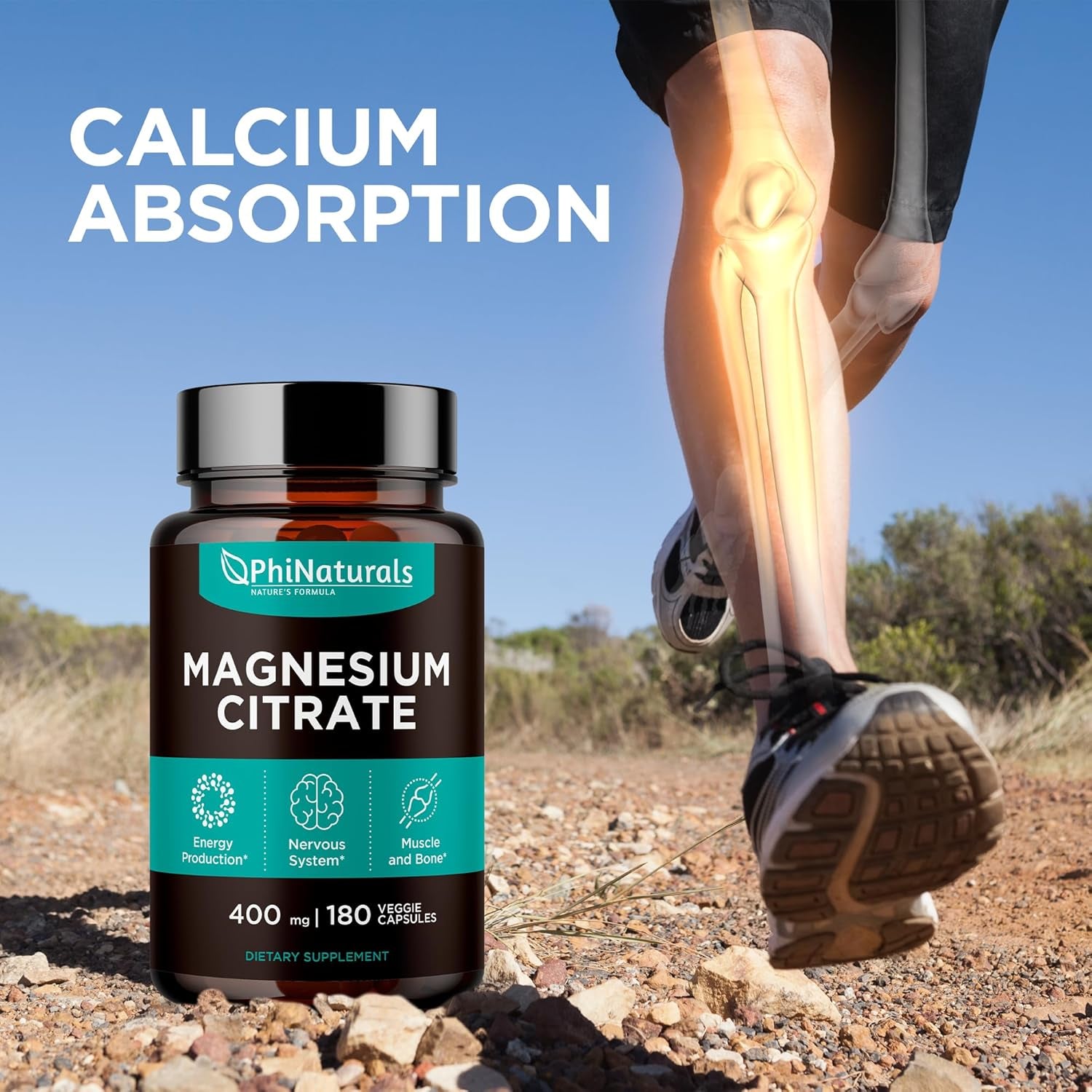 Magnesium Citrate Powder Capsules 400Mg - 180 Count Veg Caps - Supplements - Ne