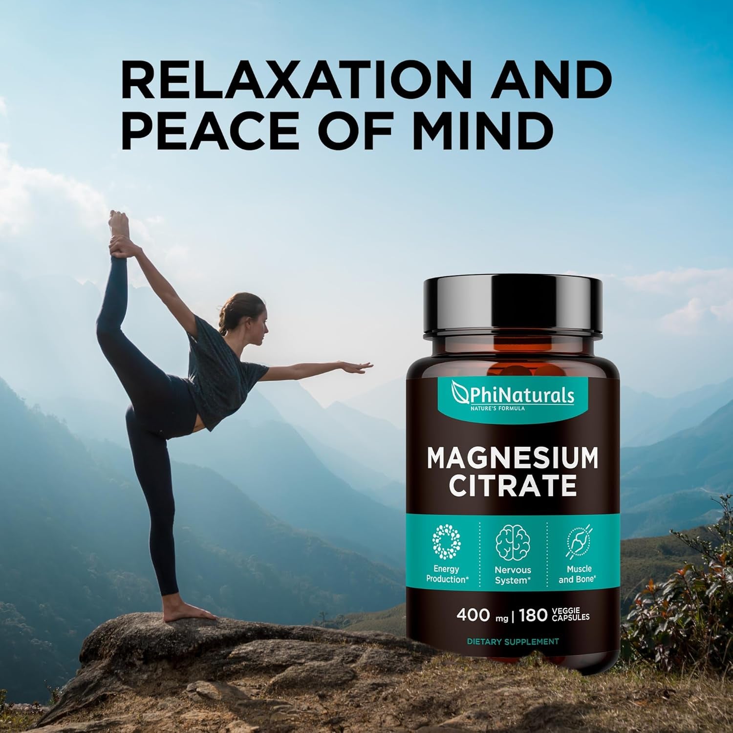 Magnesium Citrate Powder Capsules 400Mg - 180 Count Veg Caps - Supplements - Ne