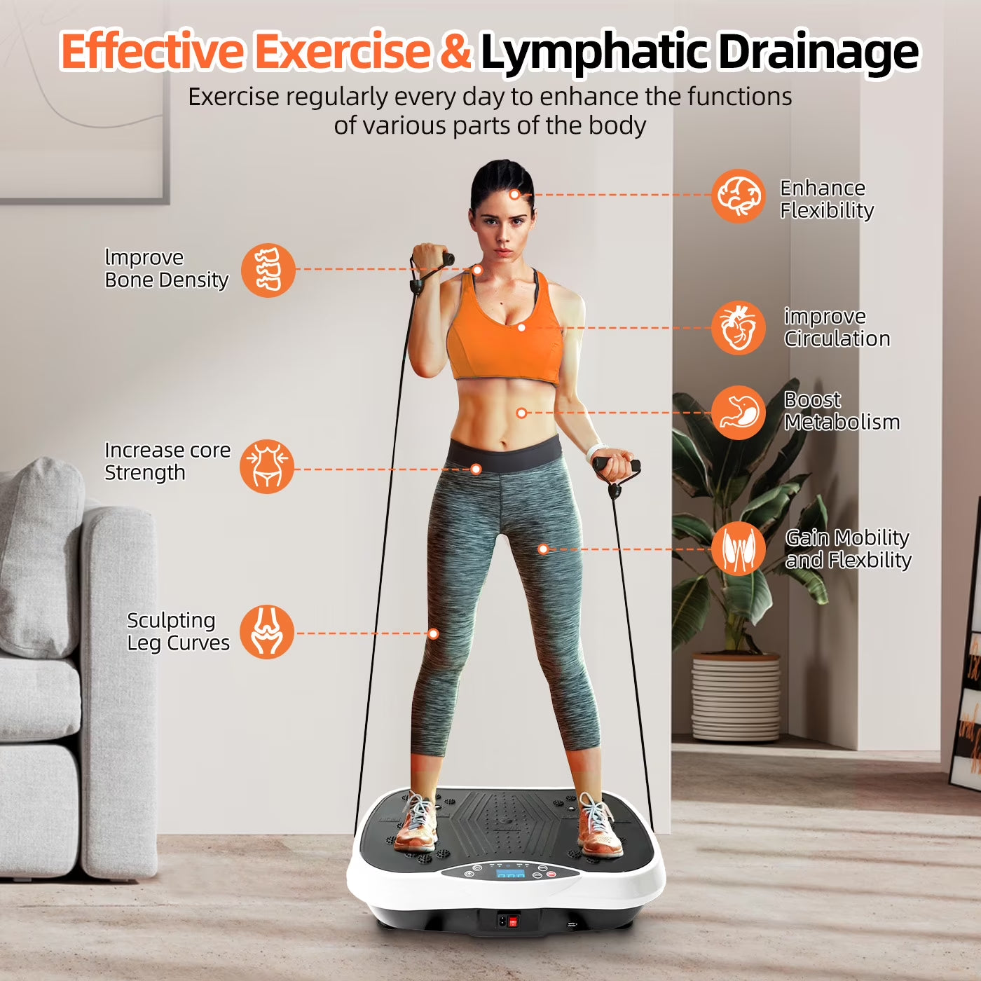 Vibration Plate Exercise Machine, Waver Vibration Plate for Home Fitness, Full Body Workout Platform with Loop Bands & Remote Control for Weight Loss, White