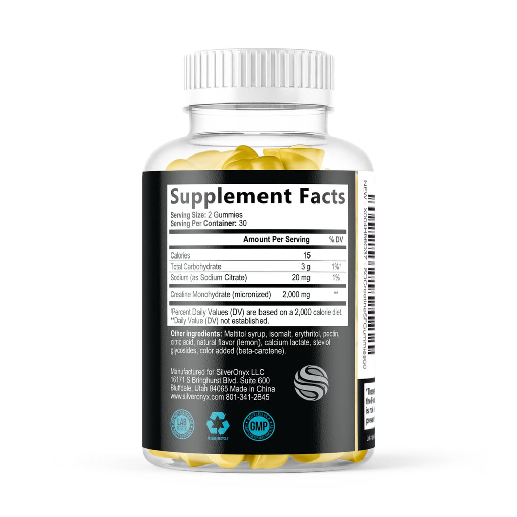 Creatine Gummies - 1G (1000Mg) per Gummy Creatine Monohydrate - Best Micronized, Sugar Free Creatine Chewable for Men & Women - Supports Lean Muscle, Strength, Energy & Endurance - 60 Lemon Gummies