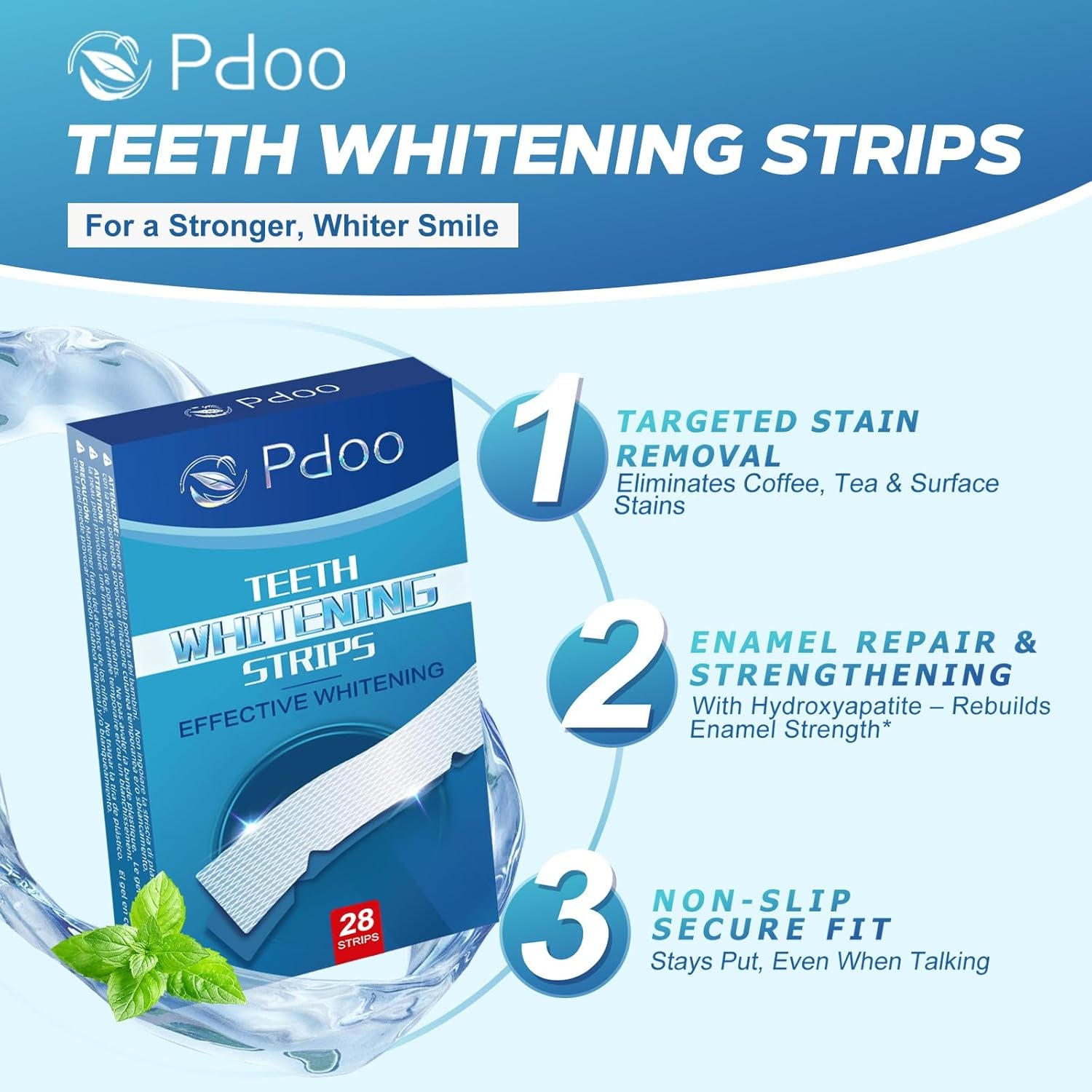 Teeth Whitening Strip 14 Treatments - Whitening Strips for Sensitive People, Fast Remove Smoking, Coffee, Wine Stains, Teeth Brightening Kit Pack of 28 Non-Slip Strips