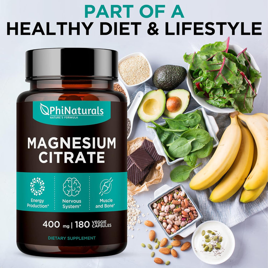 Magnesium Citrate Powder Capsules 400Mg - 180 Count Veg Caps - Supplements - Ne
