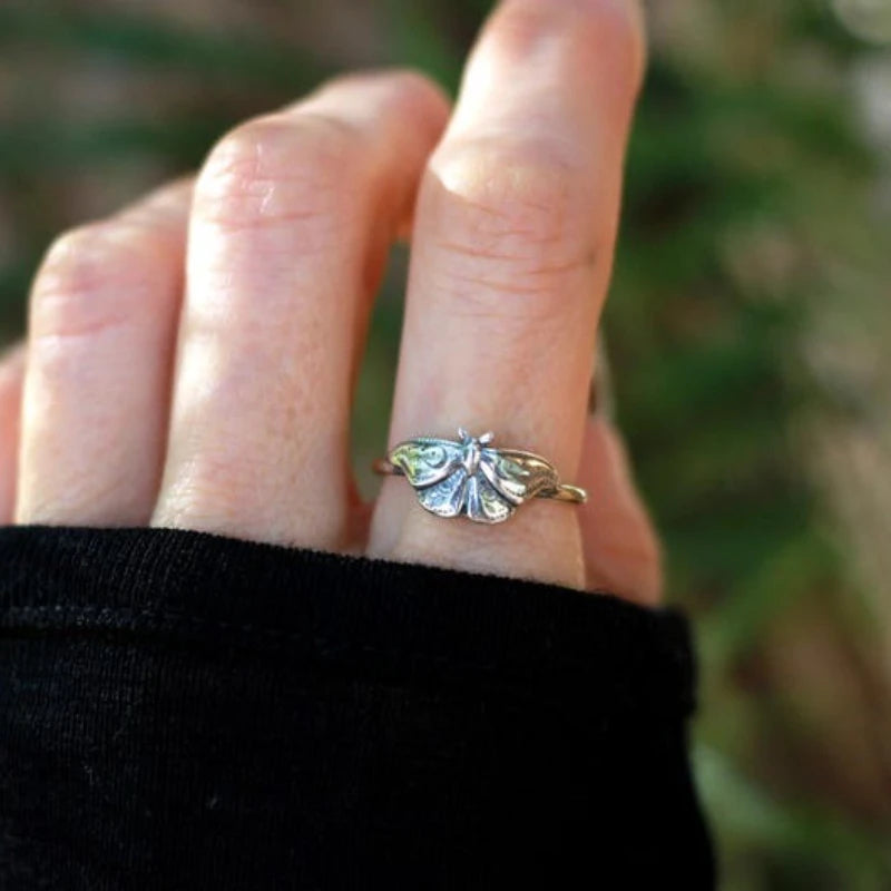 Celestial Moth Ring Celestial Jewelry Moon Moth Ring Witch Ring Witch Jewelry Silver Color Moth Jewelry Mystic Moth Ring