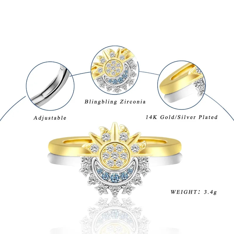 Sun and Moon Matching Ring Set for Couple Lovers Women Teen Girls Best Friends Birthday Valentine'S Day Celestial Jewelry Gifts