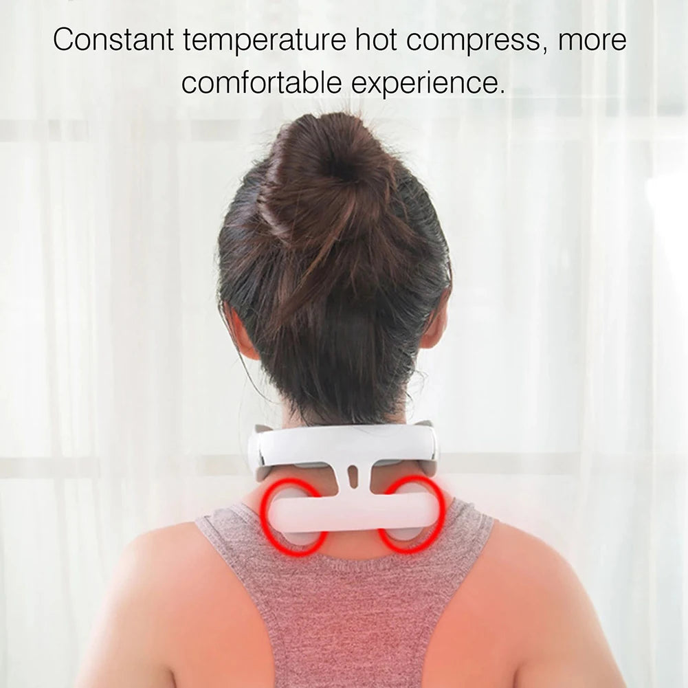 Portable Intelligent Pulse Massagers USB Rechargeable 4-Head Neck Massager Adjustment Heating Pressing Cervical Spine Massager
