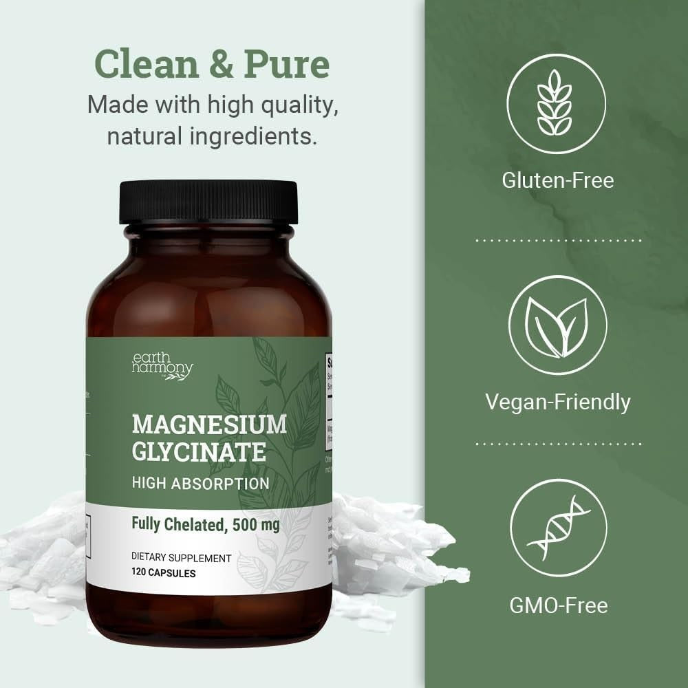 Pure Magnesium Glycinate 500Mg - Chelated Magnesium Supplement, High Absorption