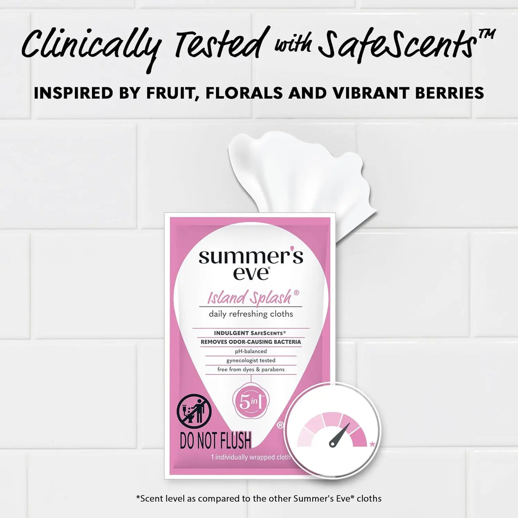 Individually Wrapped Feminine Wipes, Island Splash Scent, Gynecologist Tested for Vaginal Odor Control, 12 Count