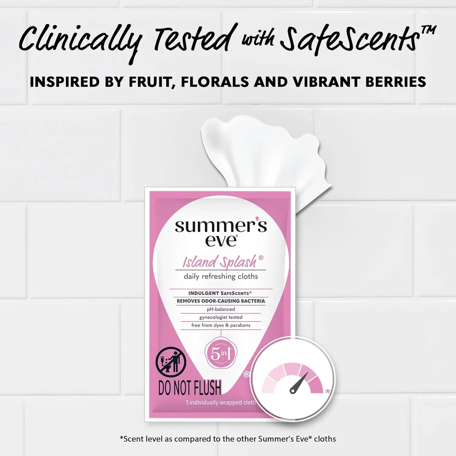 Individually Wrapped Feminine Wipes, Island Splash Scent, Gynecologist Tested for Vaginal Odor Control, 12 Count