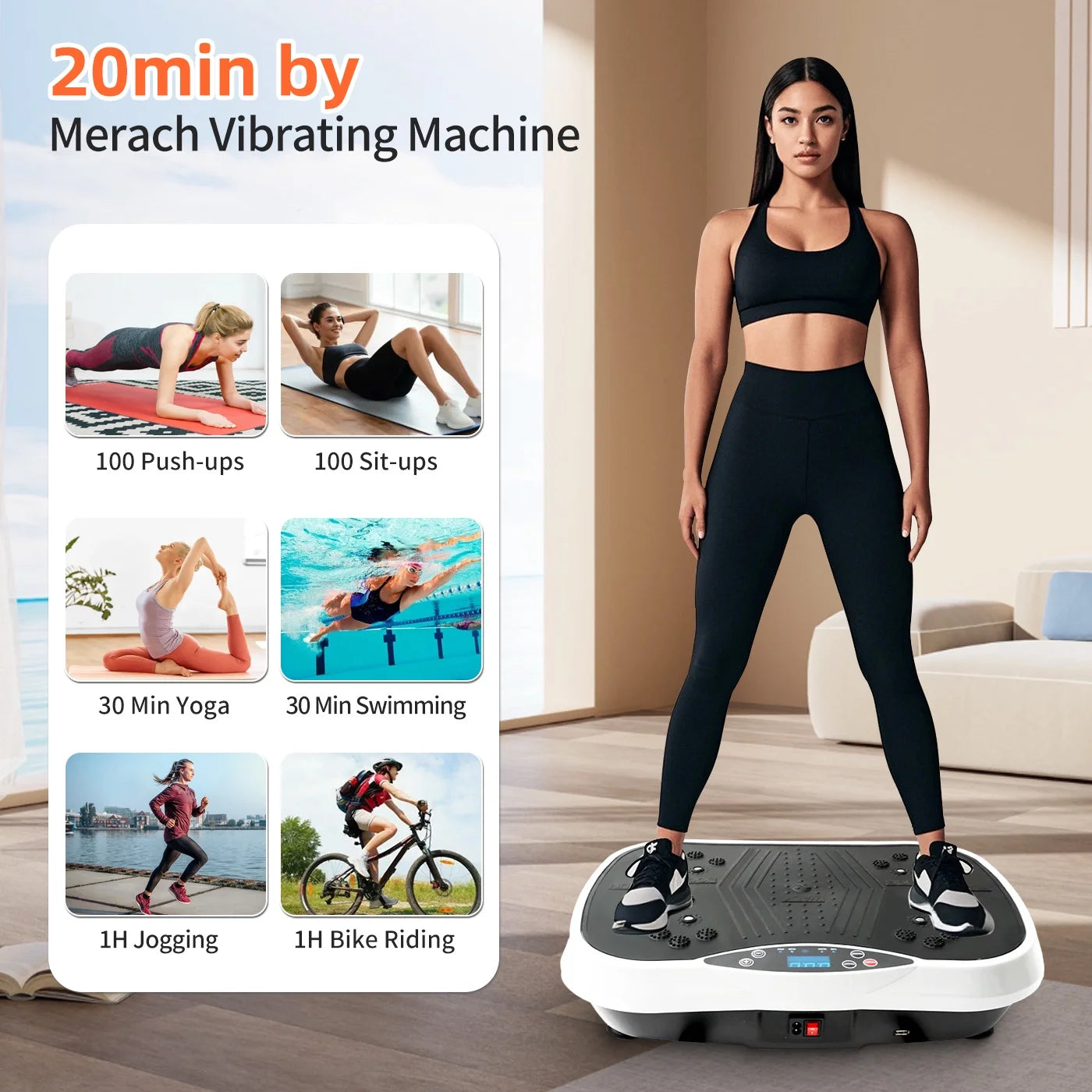Vibration Plate Exercise Machine, Waver Vibration Plate for Home Fitness, Full Body Workout Platform with Loop Bands & Remote Control for Weight Loss, White