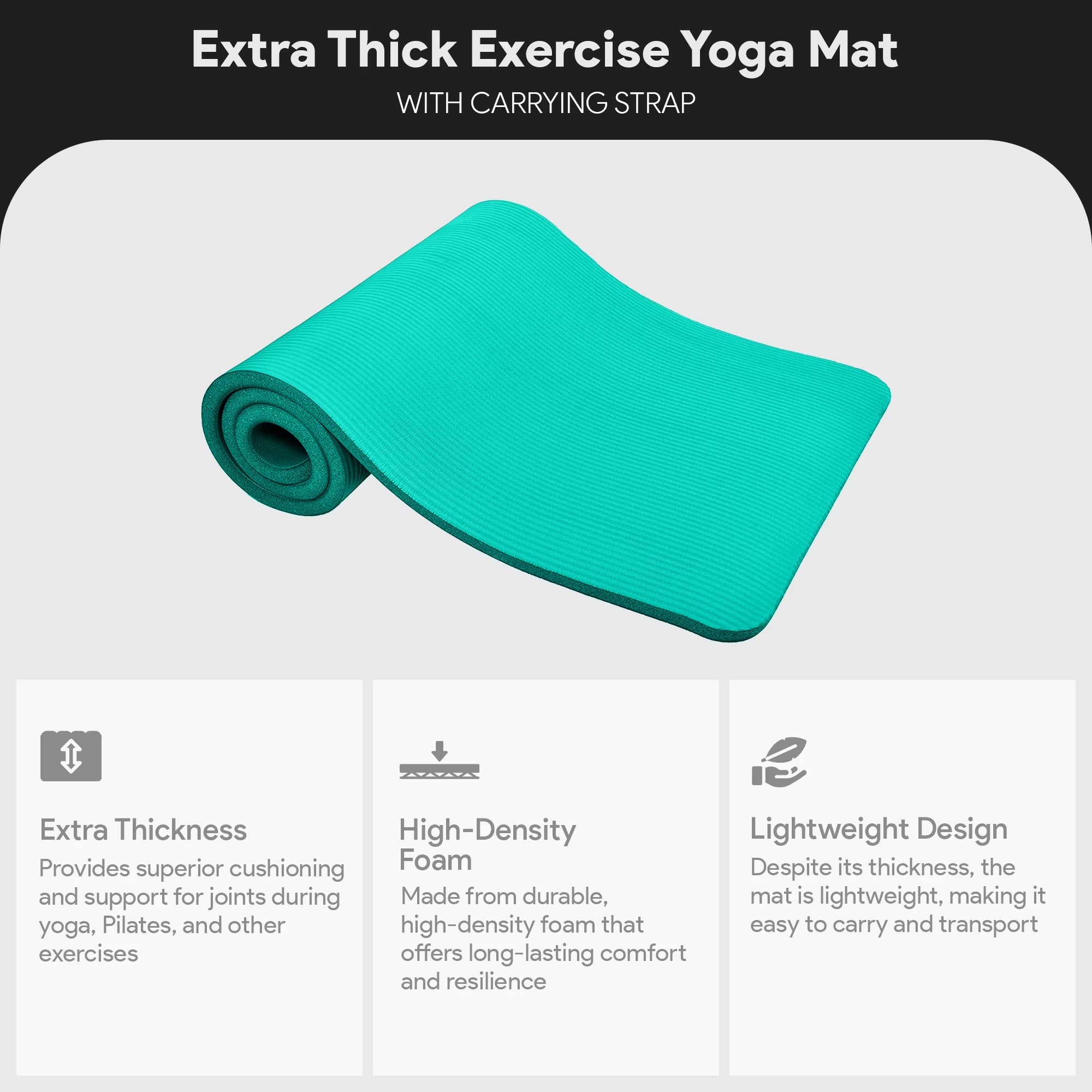 Gocloud 71X24 Inches Extra Thick Yoga Mat 1-Inch High-Density Foam, Green