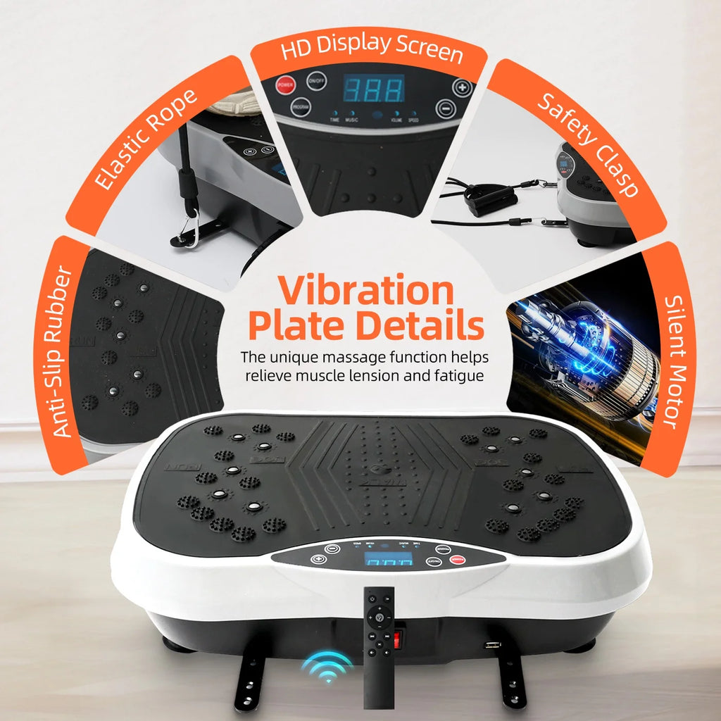 Vibration Plate Exercise Machine, Waver Vibration Plate for Home Fitness, Full Body Workout Platform with Loop Bands & Remote Control for Weight Loss, White