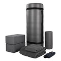 Complete 7-Piece Yoga Set with 71” X 24” X 1” Extra Thick Mat, Gray
