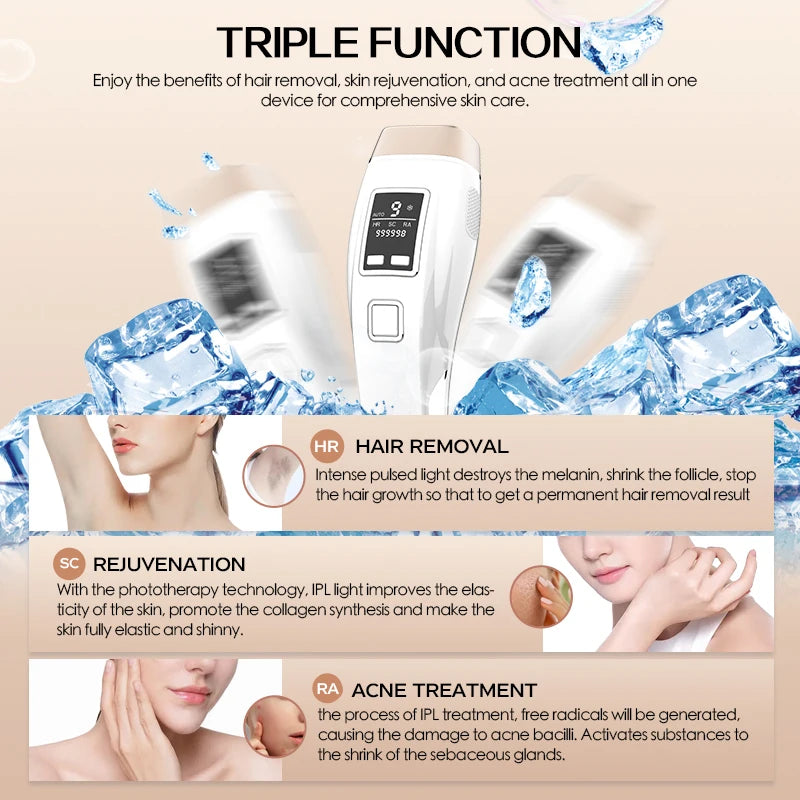 4In1 Laser Hair Removal IPL Epilator Cooling LCD Acne Treatment Rejuvenation Device for Home Bikini Trimmer Device