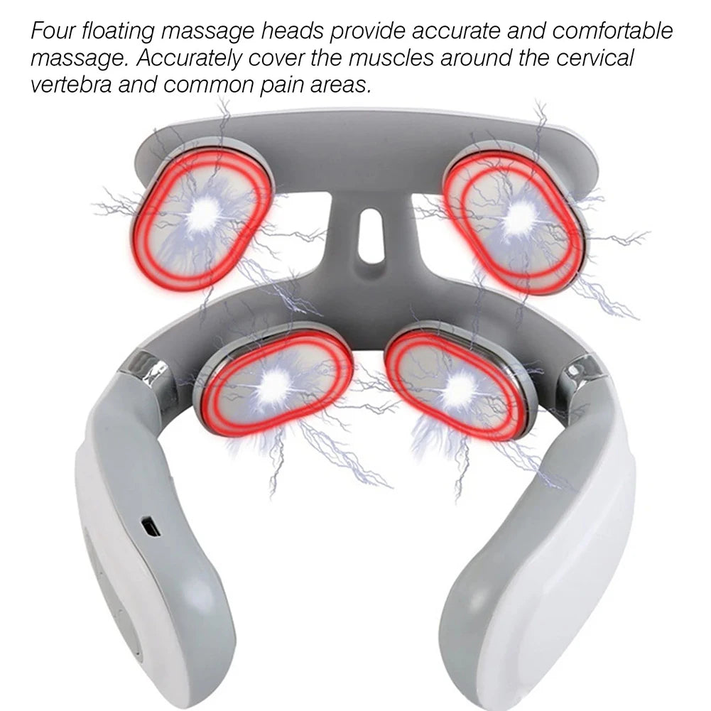 Portable Intelligent Pulse Massagers USB Rechargeable 4-Head Neck Massager Adjustment Heating Pressing Cervical Spine Massager